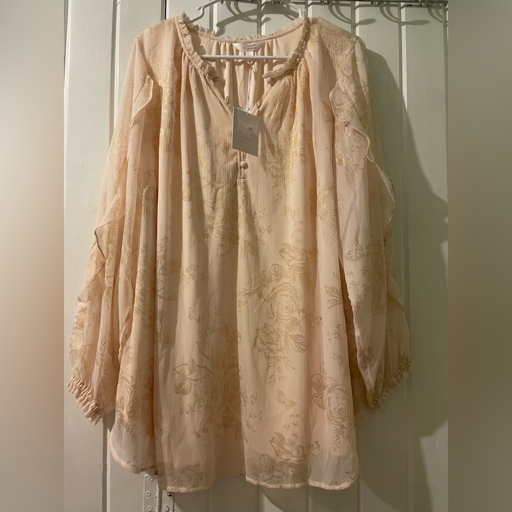 LC LAUREN CONRAD floral ruffle arms blouse-2X NWT